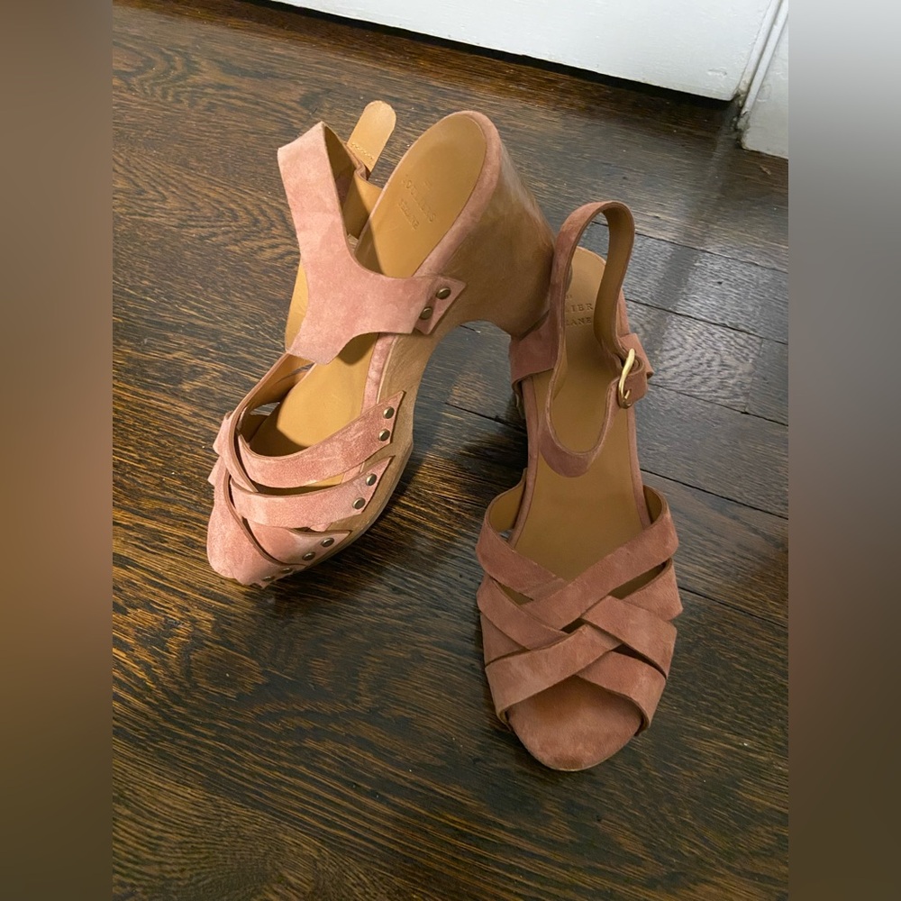 Sézane Pink Suede Isabelle Platform Heels